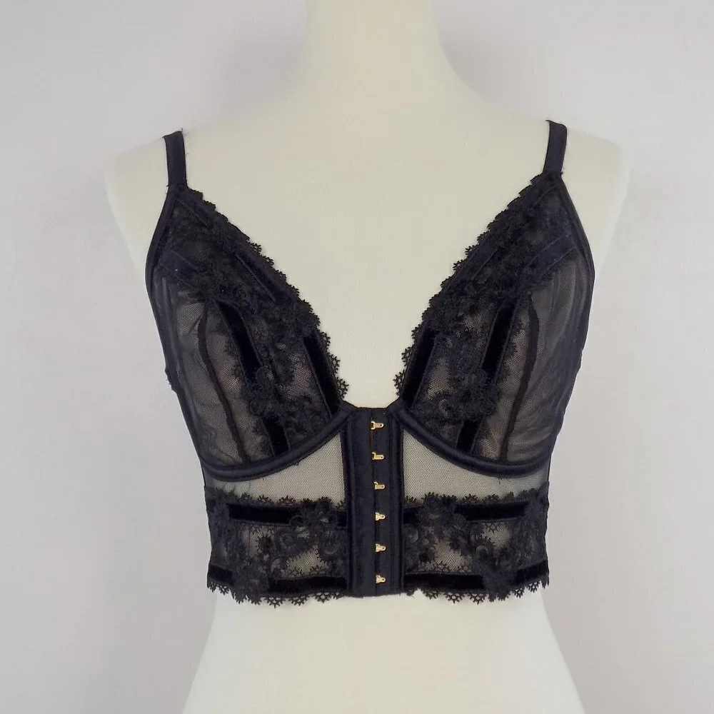 2 items! brand new! bra panty set velvet trim luxe embroidered flower